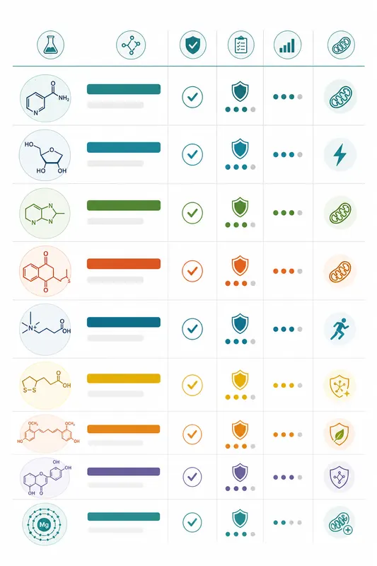 Editorial ingredient matrix for a mitochondrial support supplement review